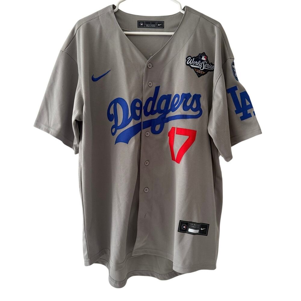Ohtani #17 Dodgers 2025 World Series Nike Jersey Stitched Grey Jersey Patches LN